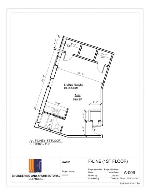 Floor plan for studio, 1 bath, 465 sqft